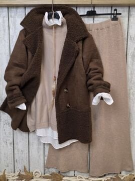 İçi Peluş İtalyan Napa Kaban Koyu Kahverengi