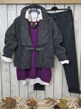 Antrasit Keçe Kimono Ceket