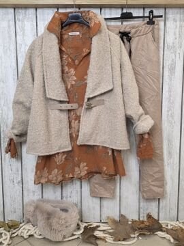 Bej Keçe Kimono Ceket