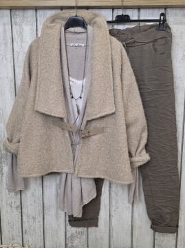 Bej Keçe Kimono Ceket