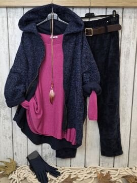 Lacivert Kısa Buklet Kaban İtalyan