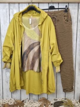 Pamuklu İnce İtalyan Trençkot Sarı