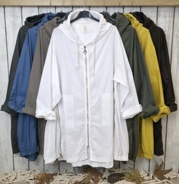 Pamuklu İtalyan Trençkot Beyaz