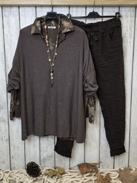 Düz Kesim V Yaka İtalyan Kahverengi Kazak