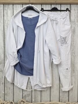 Payetli Likralı Pantolon Beyaz