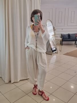 Kısa Paça Bol Keten Pantolon Bej