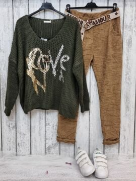 Kemerli Likralı İtalyan Kadife Pantolon Hardal