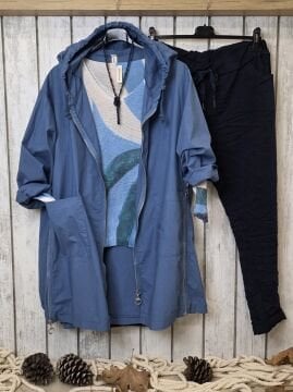 Pamuklu İnce  İtalyan Trençkot Mavi