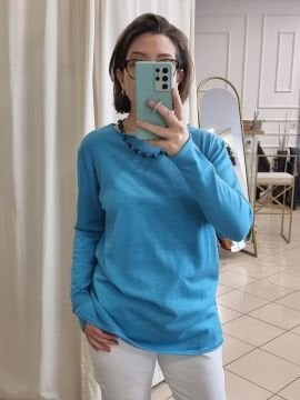 Basic Triko Bluz Mavi