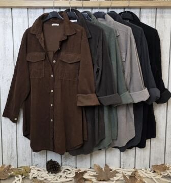 Oversize İtalyan Kadife Tunik Gömlek Haki