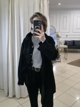 Oversize İtalyan Kadife Tunik Gömlek Siyah