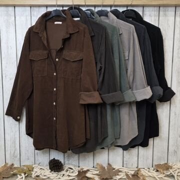 Oversize İtalyan Kadife Tunik Gömlek Kakao Kahve