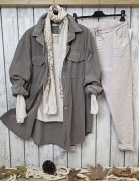 Oversize İtalyan Kadife Tunik Gömlek Vizon