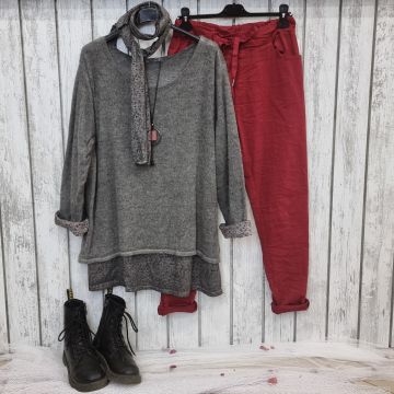 Büyük Beden Çift Katlı İtalyan Moher Kazak Gri