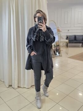 Oversize İtalyan Kadife Tunik Gömlek Antrasit