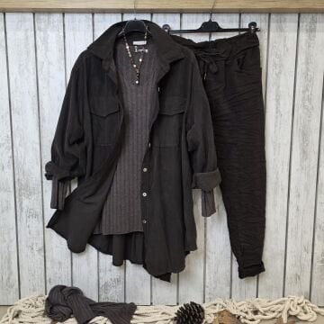 Oversize İtalyan Kadife Tunik Gömlek Kahve