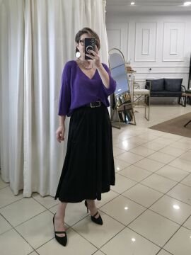 V Yaka İtalyan  Simli Triko Kazak Mor