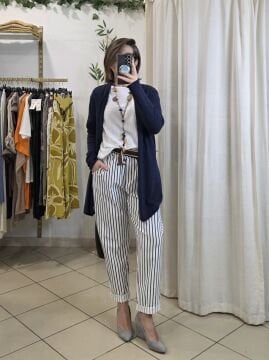 Likralı İtalyan Pantolon Çizgili Lacivert