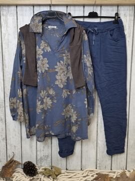 İnce Pamuklu İtalyan Gömlek Mavi Desenli