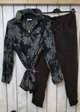 İnce Pamuklu İtalyan Gömlek Siyah Desenli