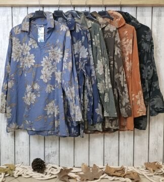 İnce Pamuklu İtalyan Gömlek  Kahve Desenli