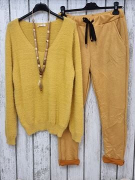 Güderi Dokulu Likralı Pantolon Hardal