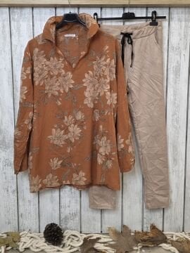 İnce Pamuklu İtalyan Gömlek Kiremit Desenli