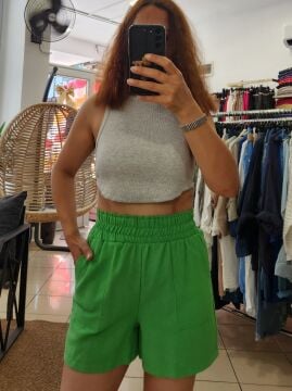 Halter Yaka Fitilli Kaşkorse Crop Gri