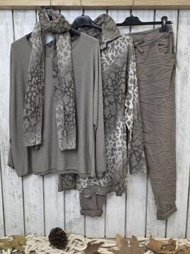 İnce Pamuklu Leopar Desenli Gömlek Vizon