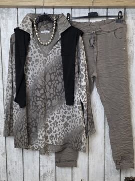 İnce Pamuklu Leopar Desenli Gömlek Vizon