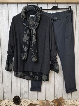 Fularlı İnce İtalyan Triko Bluz Siyah