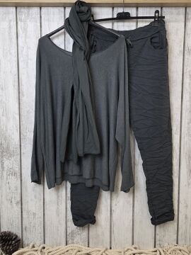 Fularlı İnce İtalyan Triko Bluz Antrasit