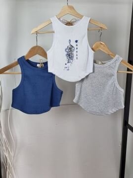 Halter Yaka Fitilli Kaşkorse Crop Mavi