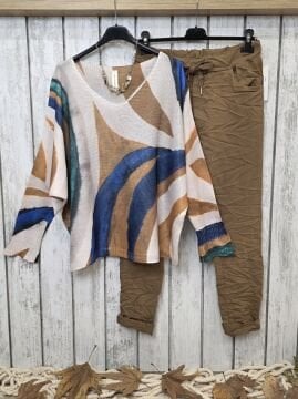 Likralı İtalyan Pantolon Koyu Camel