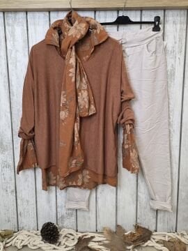 Fularlı İnce Triko İtalyan Bluz Kiremit