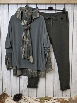 Fularlı İnce İtalyan Triko Bluz Haki