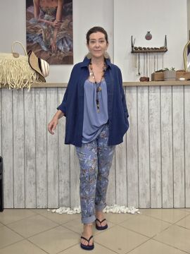 Çiçek Desen Likralı İtalyan Pantolon Denim