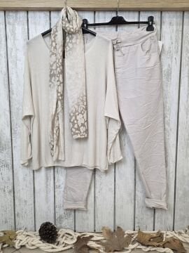 Fularlı İnce Triko İtalyan Bluz Bej