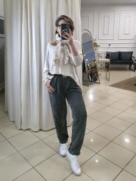 Fularlı İnce Triko İtalyan Bluz Bej