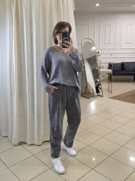 Kemerli Kadife Pantolon Gri