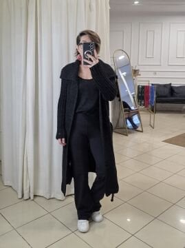 Selanik Örme Uzun Siyah Hırka