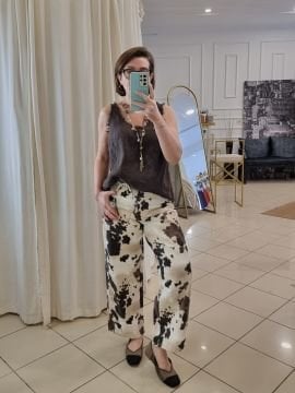 %100 Pamuk İnek Desen Kısa Paça Bol Pantolon