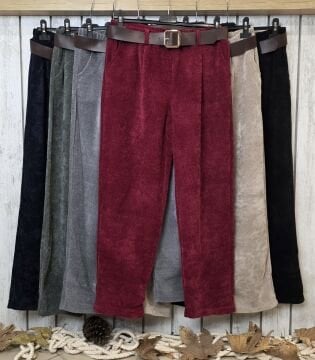 Kemerli Kadife Pantolon Lacivert