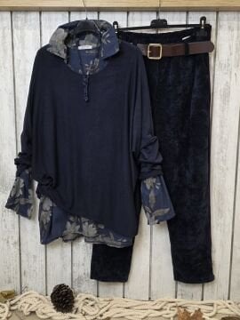 Kemerli Kadife Pantolon Lacivert