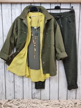 Oversize Pamuk Kot Ceket Haki