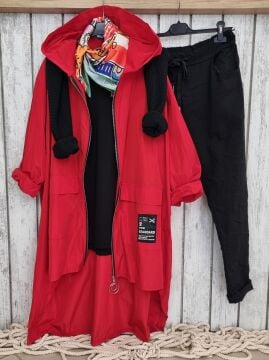 Oversize İtalyan Yağmurluk Kırmızı