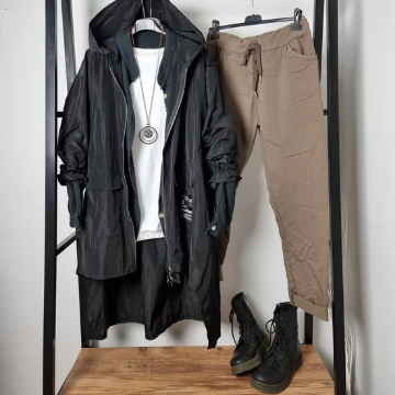 Oversize İtalyan Yağmurluk Siyah