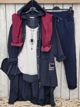 Oversize İtalyan Yağmurluk Lacivert