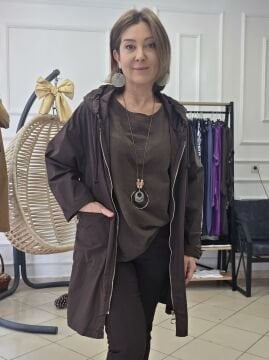 Pamuklu İnce İtalyan Trençkot Kahve