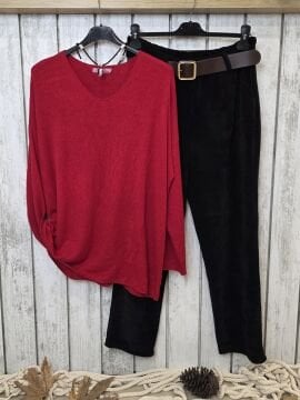 Petek Dokuma İtalyan Triko Kırmızı Kazak